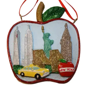 New York Skyline Scene in Big Apple Ornament with Landmarks, CC010