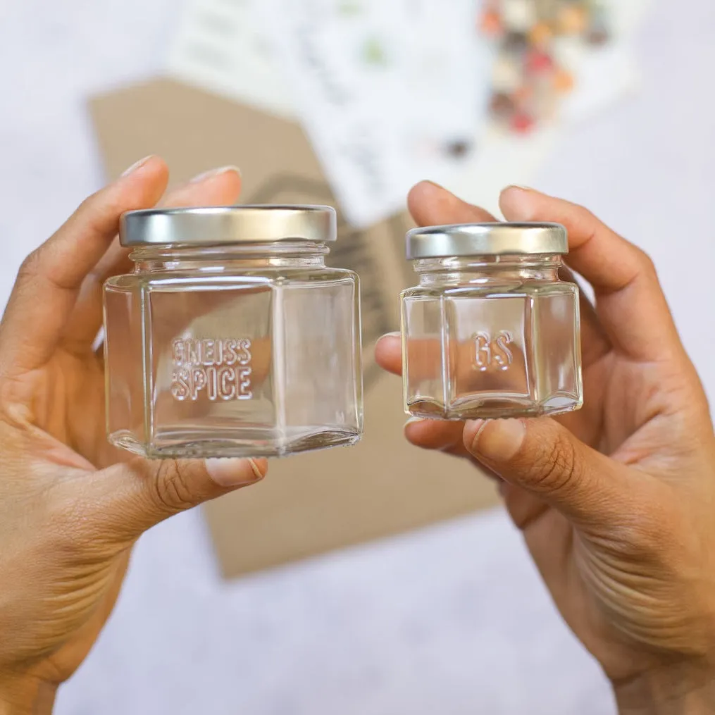 Personalized: 12 Empty Magnetic Spice Jars with Custom Stamped Lids