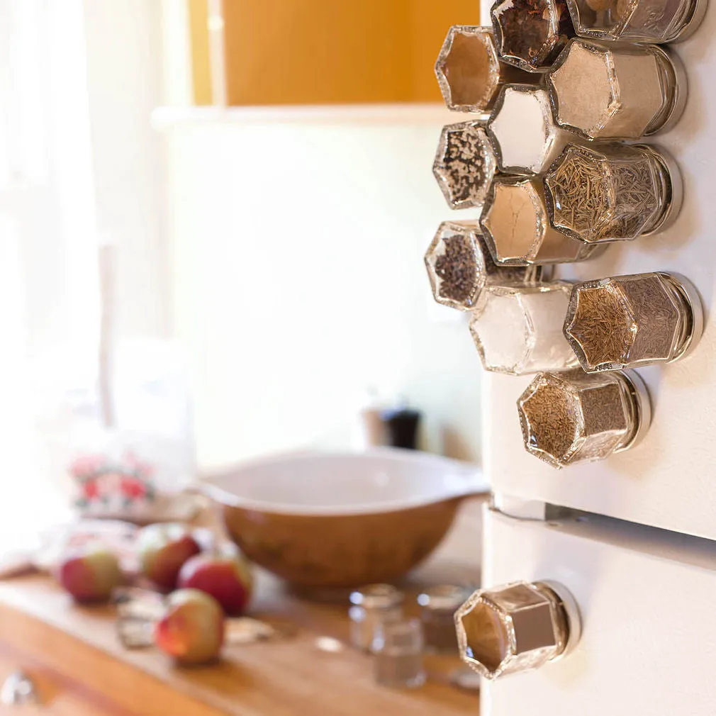 Personalized: 24 Empty Magnetic Spice Jars with Custom Stamped Lids