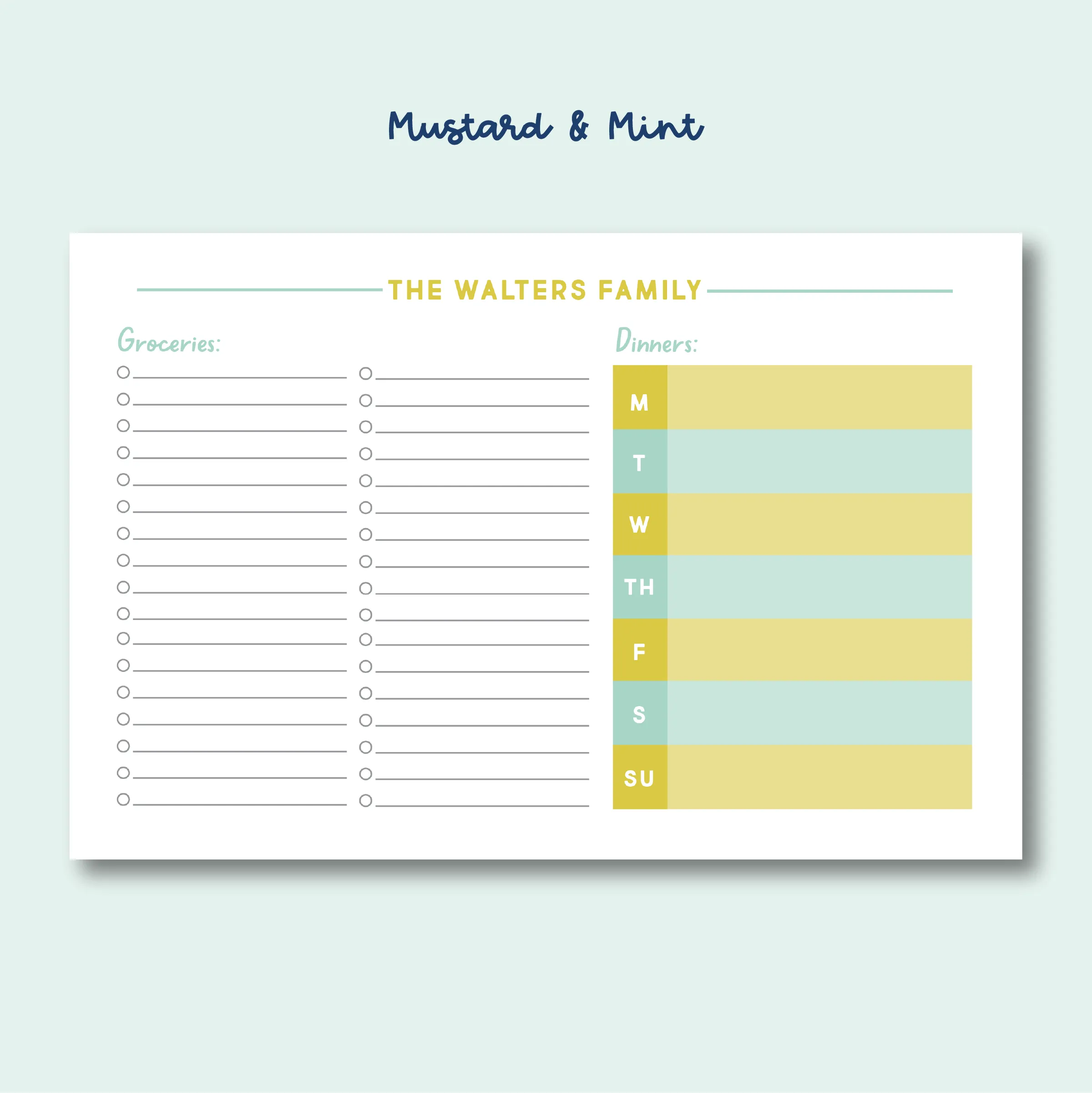 Personalized Meal Planner/Grocery Notepad