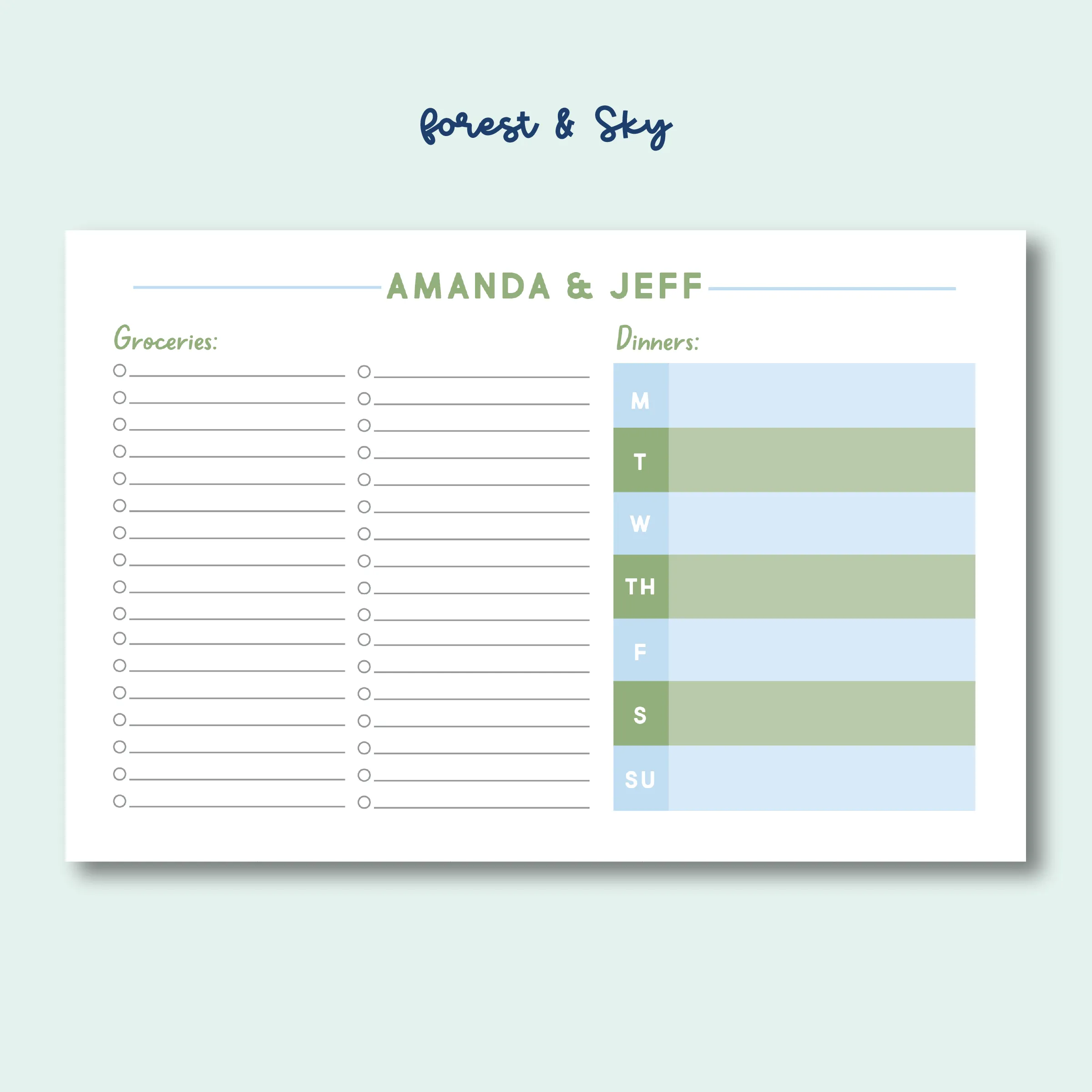 Personalized Meal Planner/Grocery Notepad