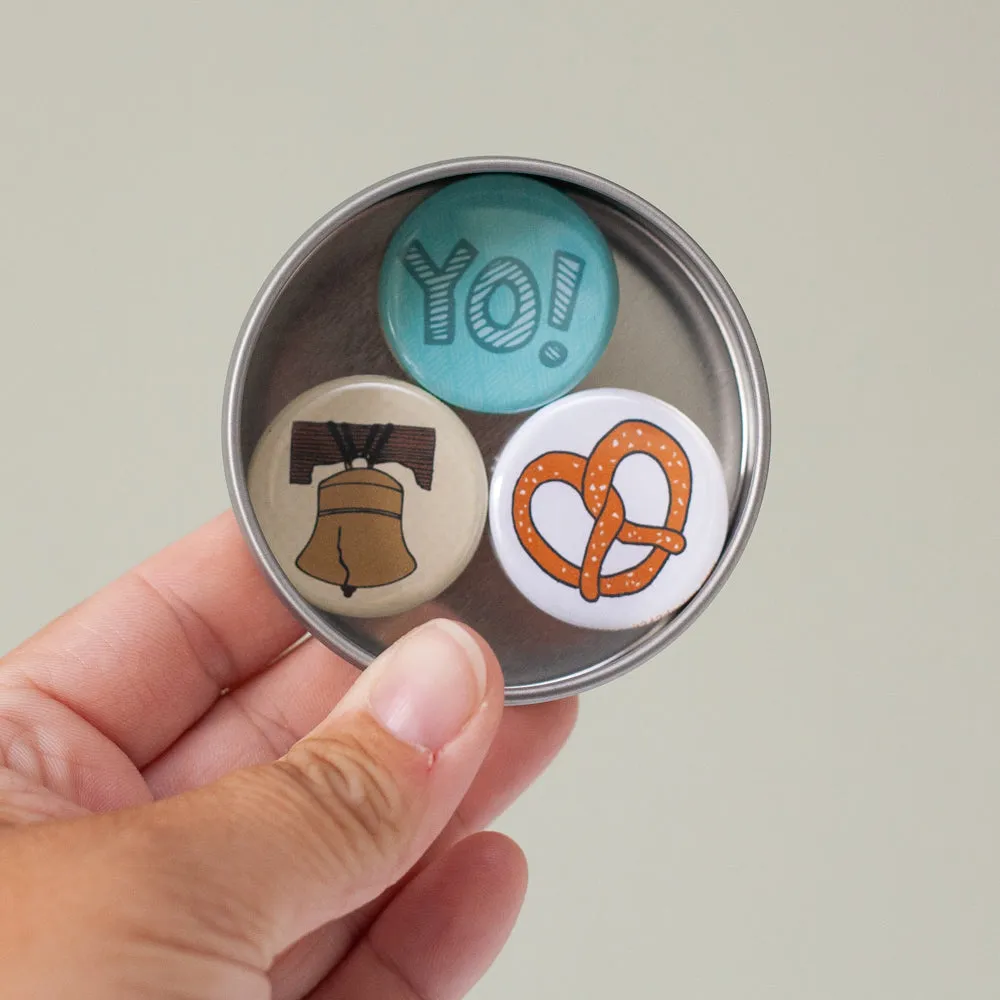 philadelphia magnet set, Philly soft pretzel magnet, liberty bell magnet for refrigerator