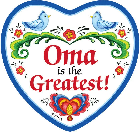 "Oma is the Greatest" Magnetic Heart Tile with Birds Design