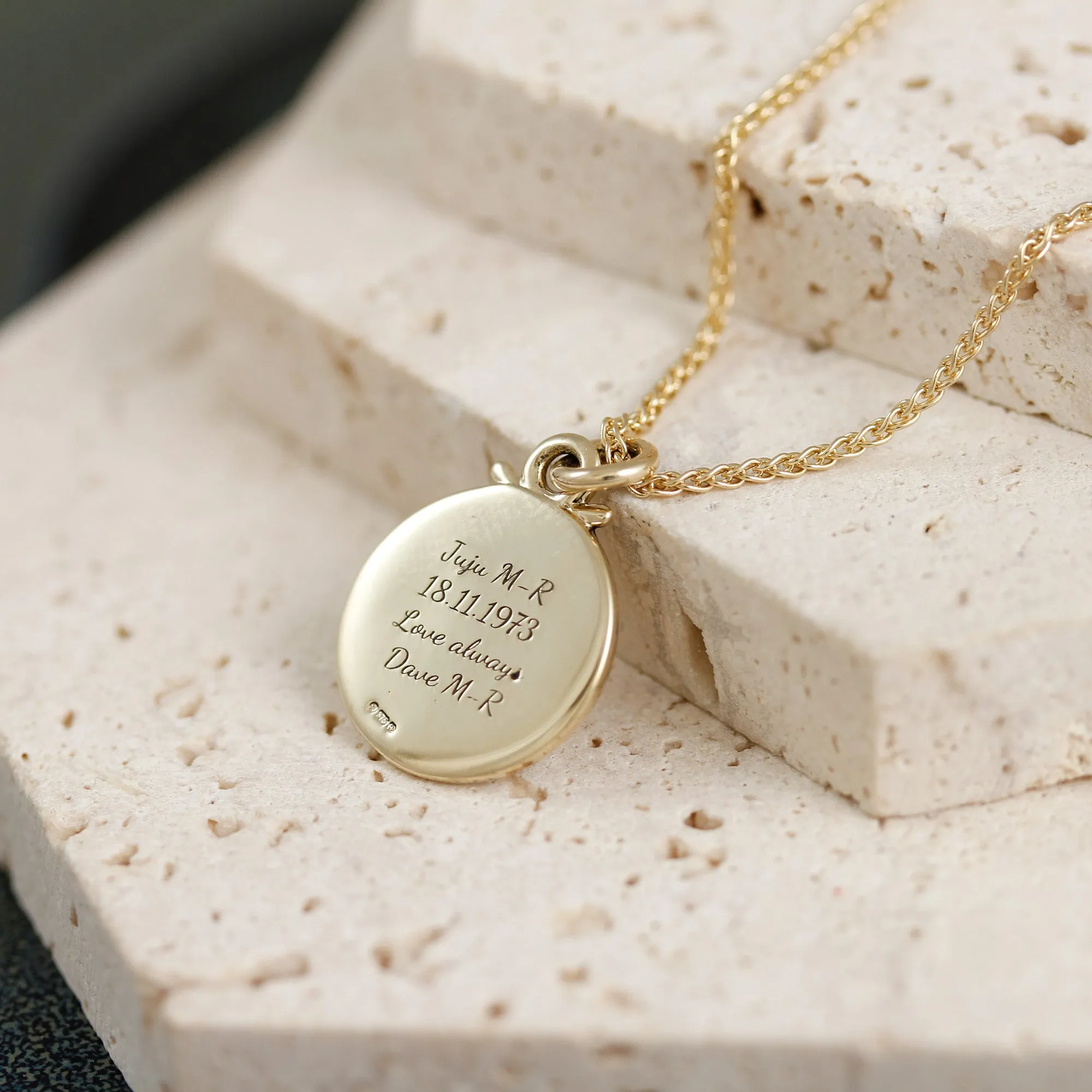 Travel Safe Compass Personalised Solid Gold Necklace