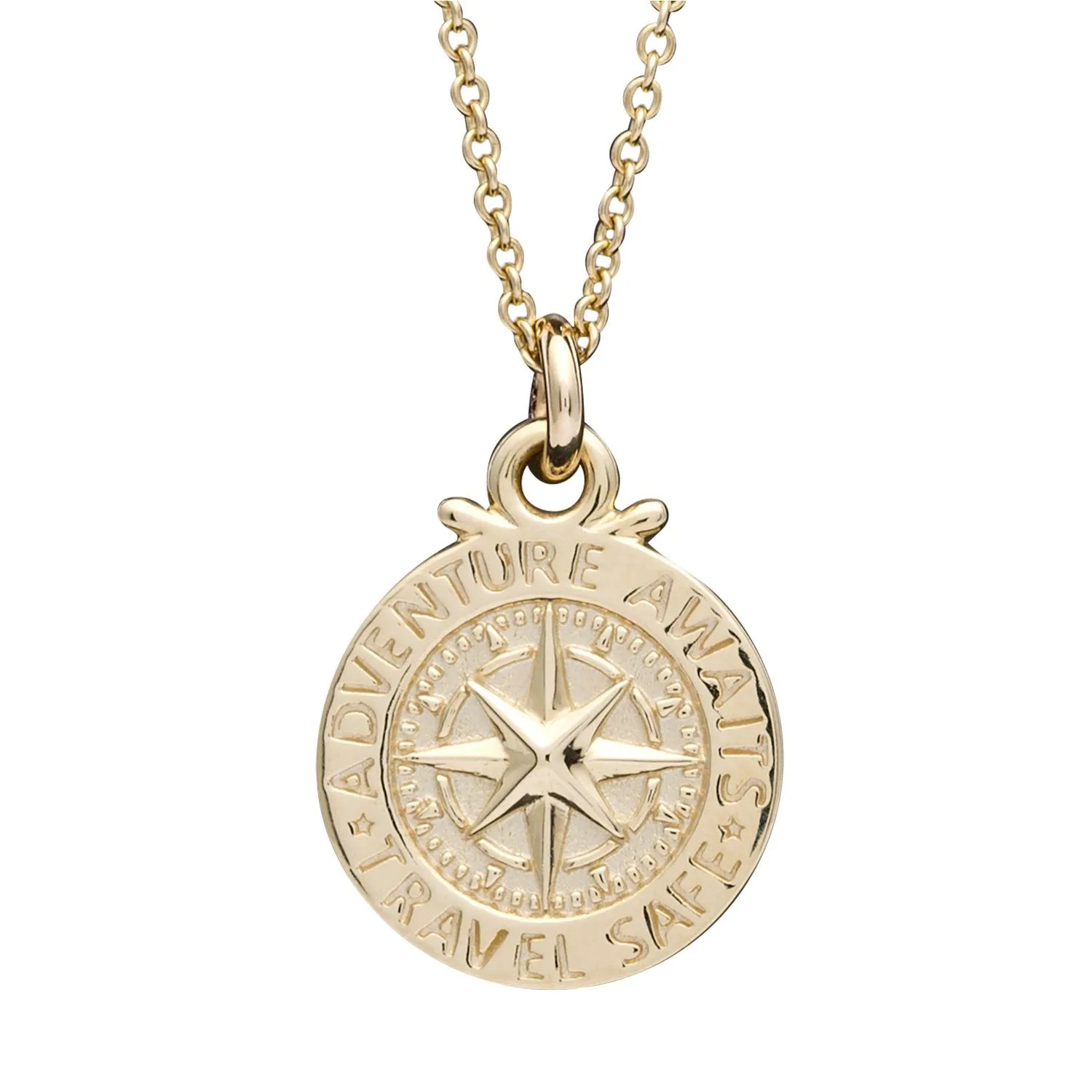 Travel Safe Compass Personalised Solid Gold Necklace