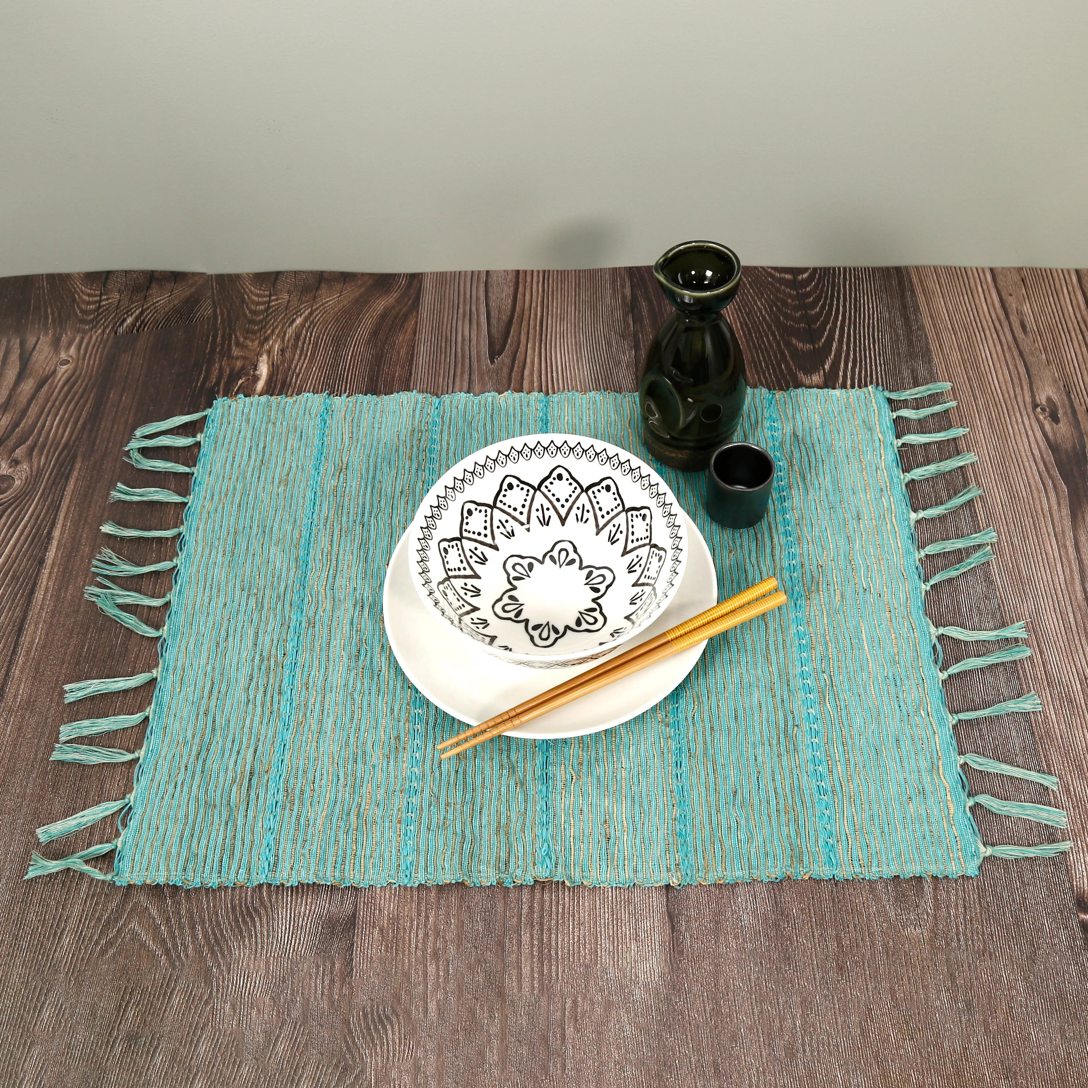 Vetiver Placemat / Aqua Stripes